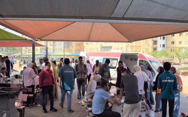  Launching a blood donation campaign at the Egyptian Russian University