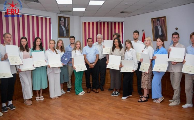  A delegation of students from Russia receives certificates of completion of training program at the Egyptian Russian University